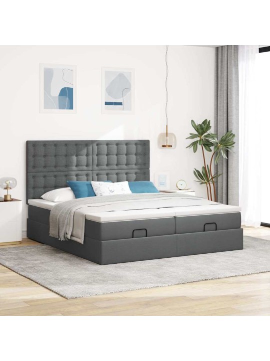 Osmaņu gultas rāmis ar matračiem tumši pelēks 200x200cm audums