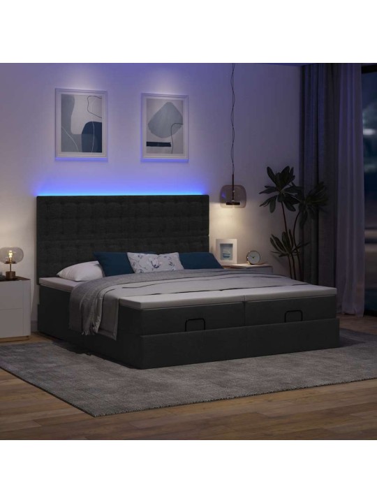 Osmaņu gultas rāmis ar matračiem melns 200x200cm audums