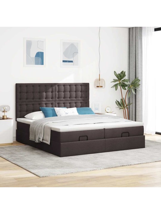 Osmaņu gultas rāmis ar matračiem tumši brūns 200x200cm audums