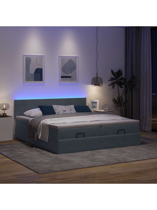 Osmaņu gultas rāmis ar matračiem tumši pelēks 160x200cm audums