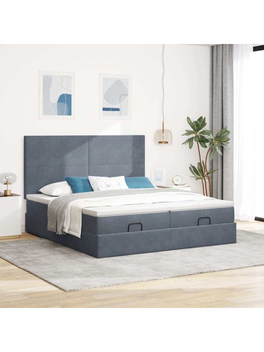 Osmaņu gultas rāmis ar matračiem tumši pelēks 160x200cm audums
