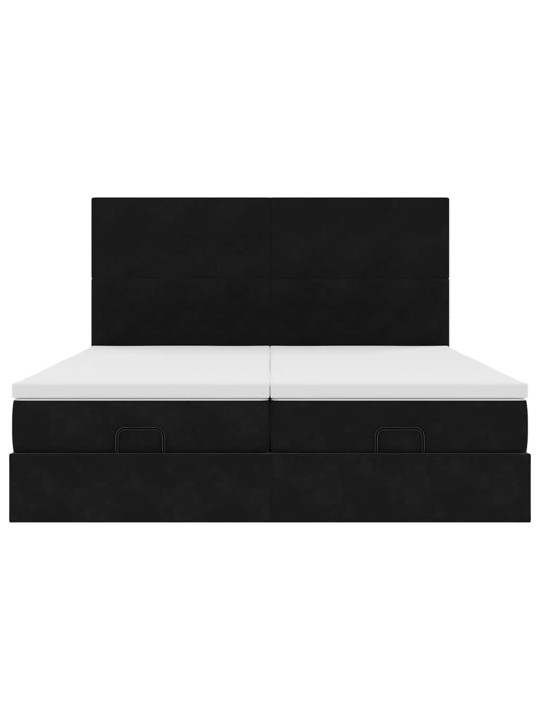 Osmaņu gultas rāmis ar matračiem melns 180x200cm audums
