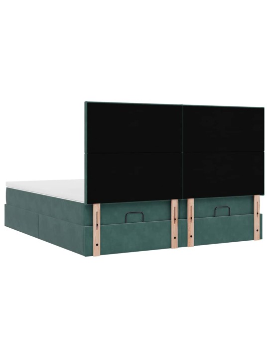 Osmaņu gultas rāmis ar matračiem tumši zaļš 180x200cm audums