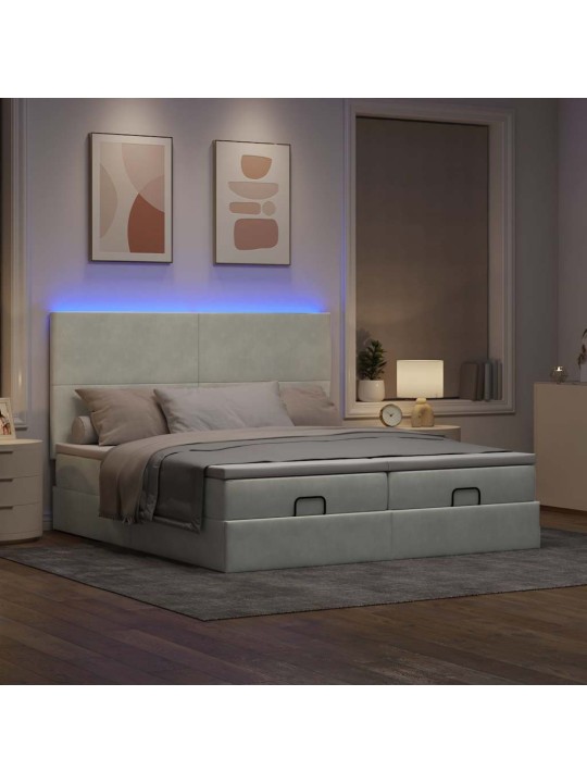 Osmaņu gultas rāmis ar matračiem gaiši pelēks 200x200cm audums
