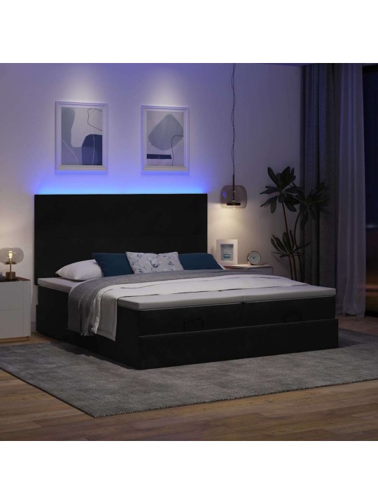 Osmaņu gultas rāmis ar matračiem melns 200x200cm audums
