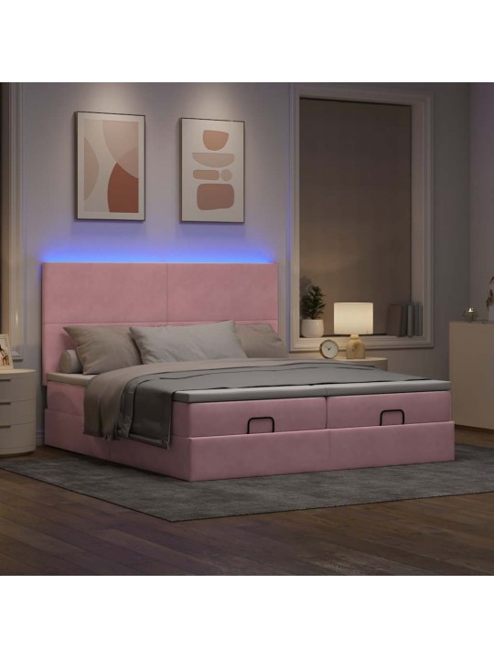 Osmaņu gultas rāmis ar matračiem rozā 200x200cm audums