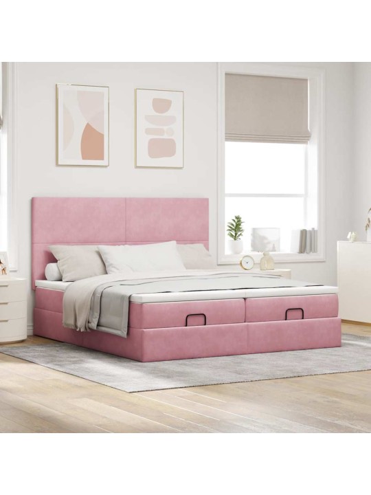Osmaņu gultas rāmis ar matračiem rozā 200x200cm audums
