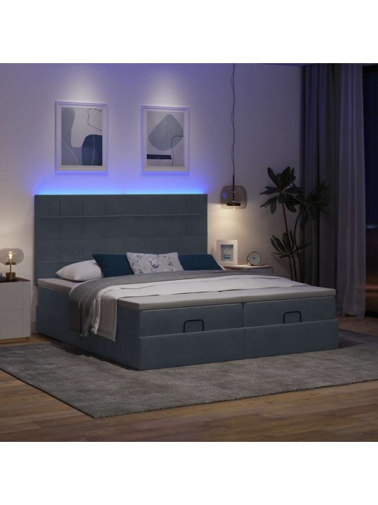 Osmaņu gultas rāmis ar matračiem tumši pelēks 180x200cm audums