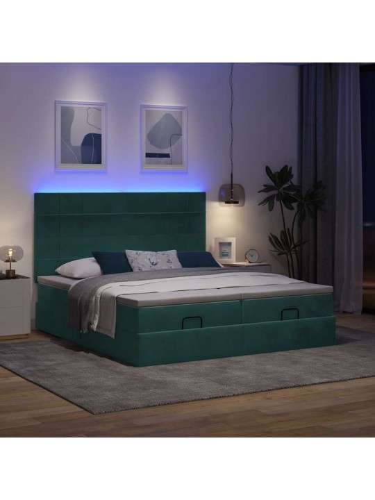 Osmaņu gultas rāmis ar matračiem tumši zaļš 180x200cm audums