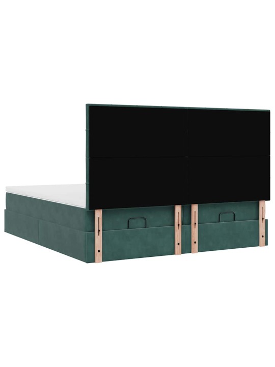 Osmaņu gultas rāmis ar matračiem tumši zaļš 180x200cm audums