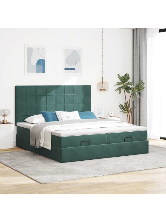 Osmaņu gultas rāmis ar matračiem tumši zaļš 180x200cm audums