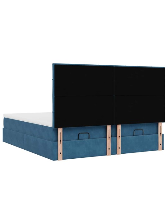Osmaņu gultas rāmis ar matračiem tumši zils 180x200cm audums