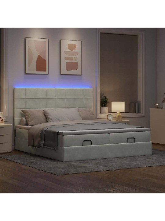 Osmaņu gultas rāmis ar matračiem gaiši pelēks 200x200cm audums