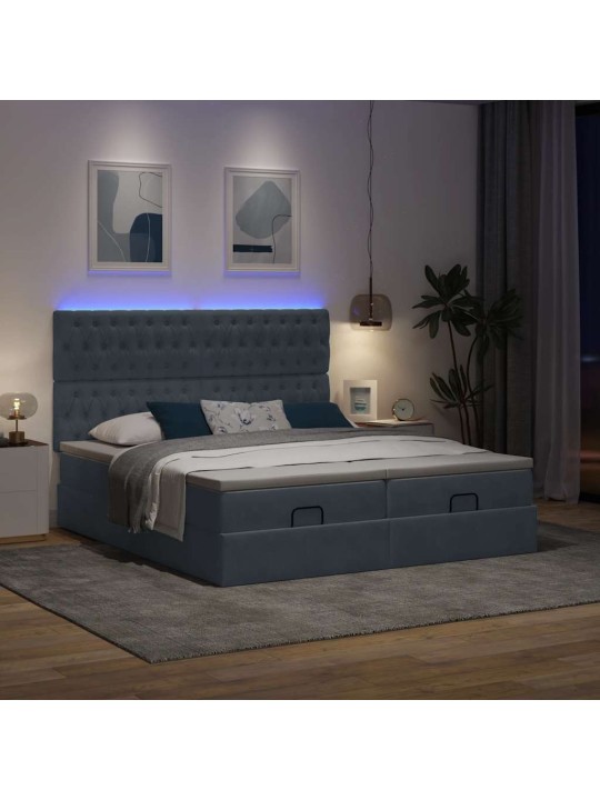 Osmaņu gultas rāmis ar matračiem tumši pelēks 160x200cm audums
