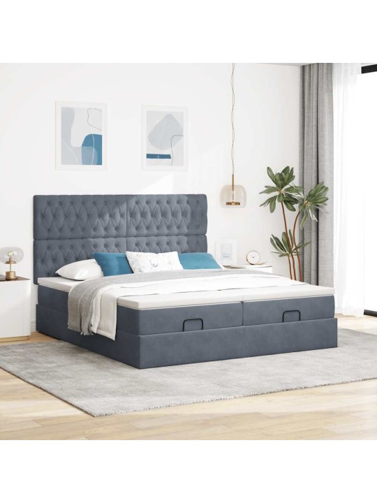 Osmaņu gultas rāmis ar matračiem tumši pelēks 160x200cm audums