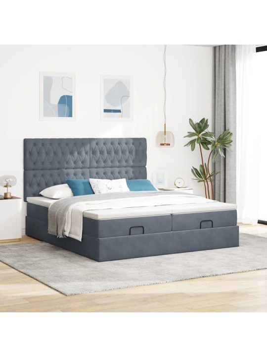 Osmaņu gultas rāmis ar matračiem tumši pelēks 180x200cm audums