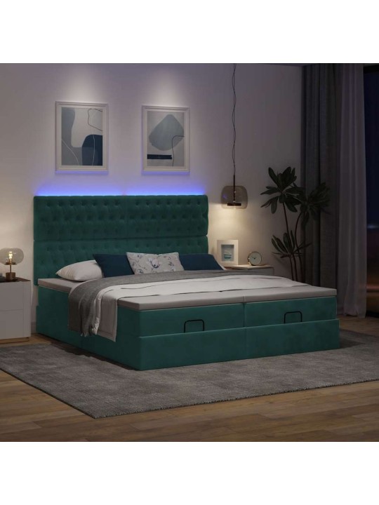 Osmaņu gultas rāmis ar matračiem tumši zaļš 180x200cm audums