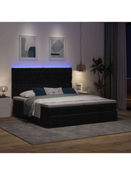 Osmaņu gultas rāmis ar matračiem melns 200x200cm audums