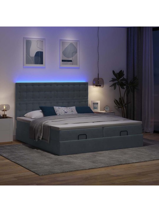 Osmaņu gultas rāmis ar matračiem tumši pelēks 180x200cm audums