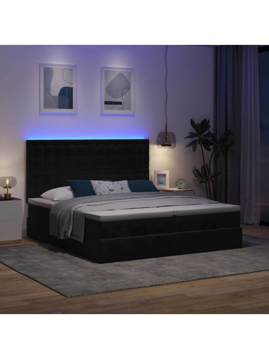 Osmaņu gultas rāmis ar matračiem melns 180x200cm audums