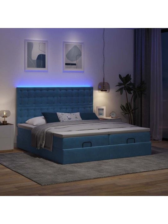Osmaņu gultas rāmis ar matračiem tumši zils 180x200cm audums