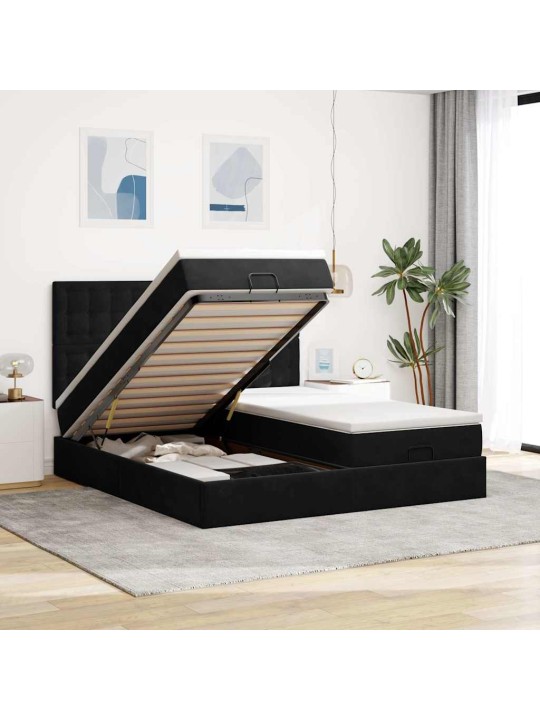 Osmaņu gultas rāmis ar matračiem melns 200x200cm audums