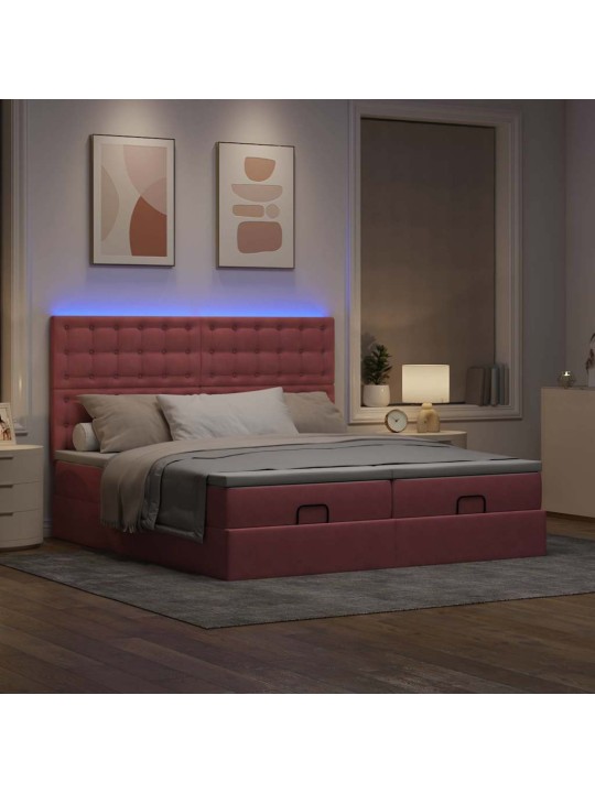 Osmaņu gultas rāmis ar matračiem rozā 200x200cm audums