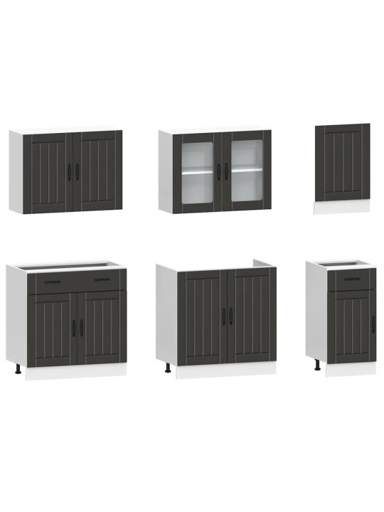 7-daļīgs virtuves skapītis komplekts, kalmar, melns