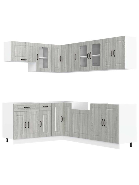 11-daļīgs virtuves skapītis komplekts, kalmar, pelēka koka