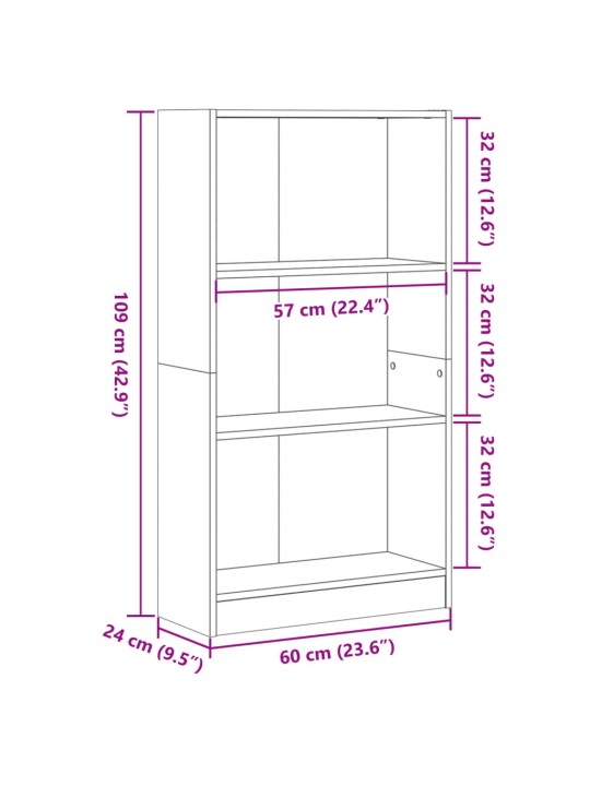 Grāmatu plaukts, brūns, 60x24x109 cm, inženierijas koks