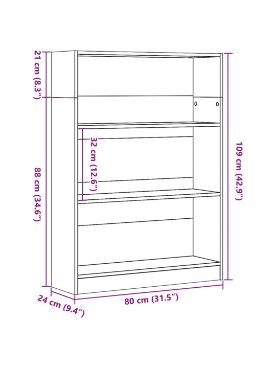 Grāmatu plaukts, balts, 80x24x109 cm, inženierijas koks