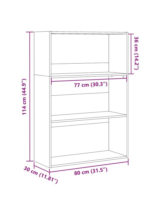 Grāmatu plaukts, balts, 80x30x114 cm, inženierijas koks