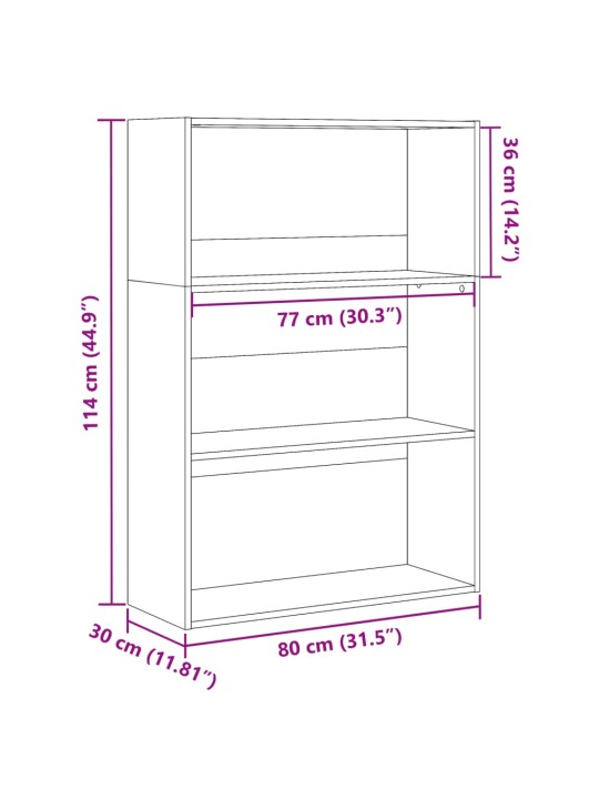 Grāmatu plaukts, betona pelēks, 80x30x114 cm, inženierijas koks