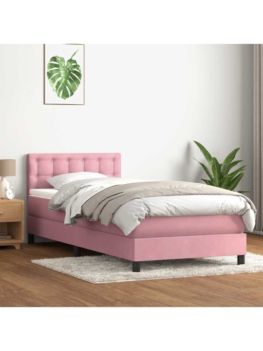 Kontinentālā gulta ar matraci, rozā samts, 80x220 cm