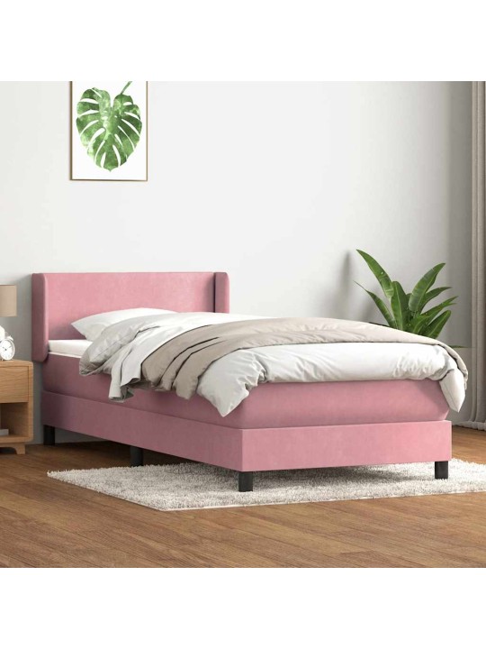 Kontinentālā gulta ar matraci, rozā samts, 80x220 cm