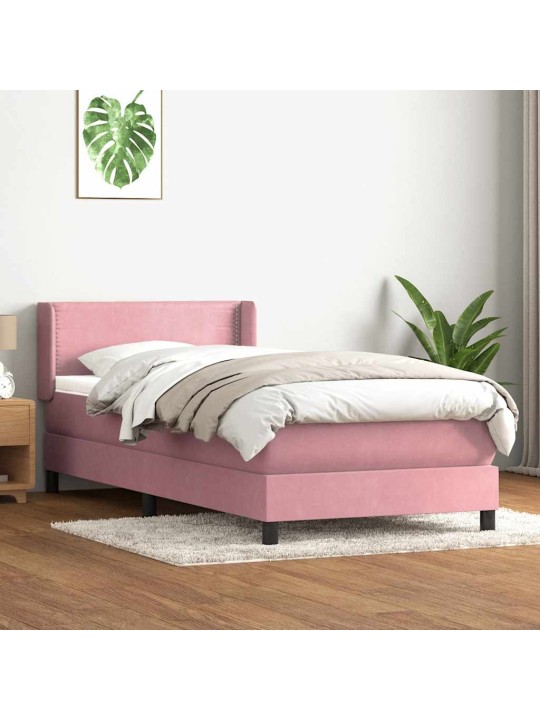 Kontinentālā gulta ar matraci, rozā samts, 80x220 cm