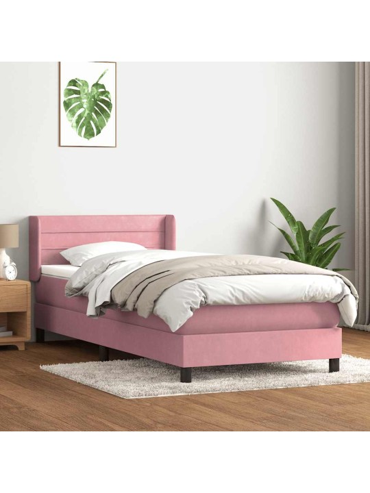Kontinentālā gulta ar matraci, rozā samts, 80x220 cm