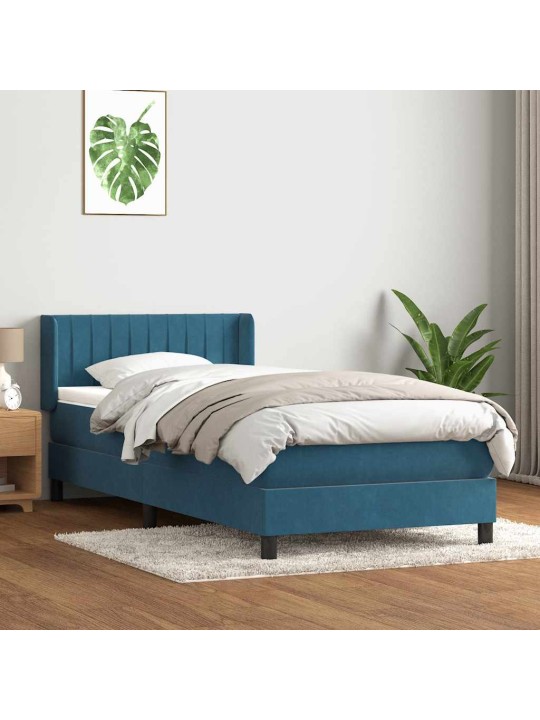 Kontinentālā gulta ar matraci, tumši zils samts, 80x220 cm