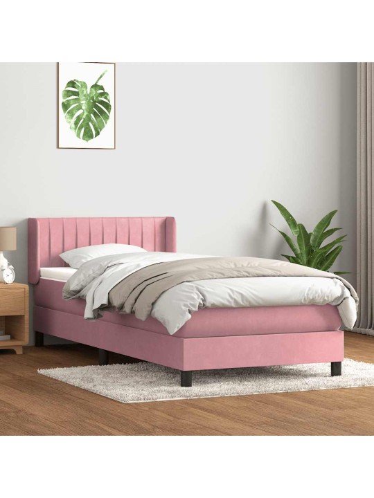 Kontinentālā gulta ar matraci, rozā samts, 80x220 cm