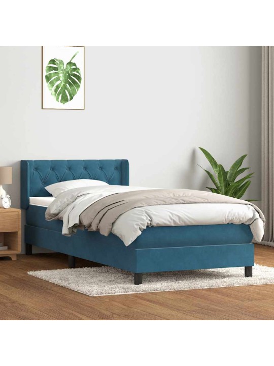 Kontinentālā gulta ar matraci, tumši zils samts, 80x220 cm