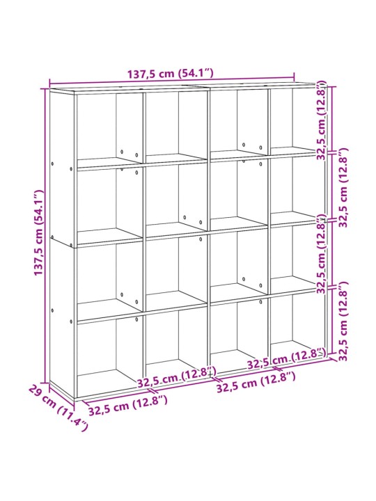 Grāmatu plaukts, balts, 137,5x29x137,5 cm, inženierijas koks