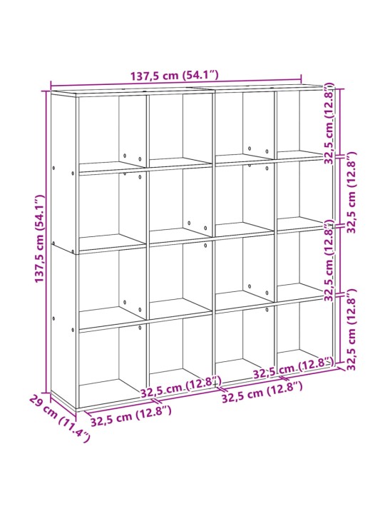 Grāmatu plaukts pelēka koka 137,5x29x137,5 cm inženierijas koks