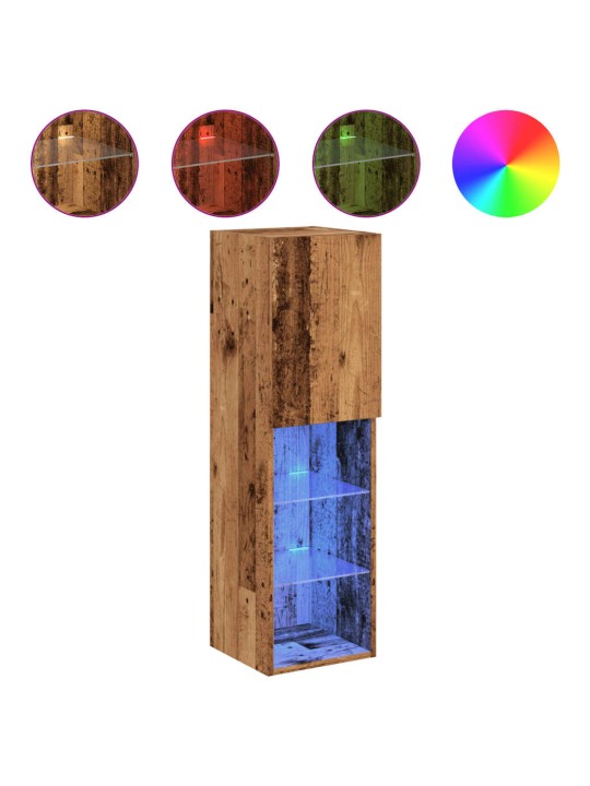 Tv skapītis ar led lampiņām, veca koka, 30,5x30x102 cm