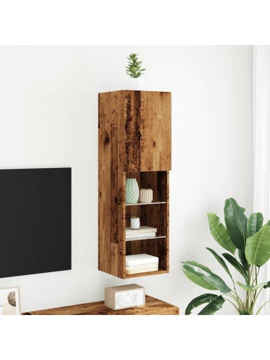 Tv skapītis ar led lampiņām, veca koka, 30,5x30x102 cm