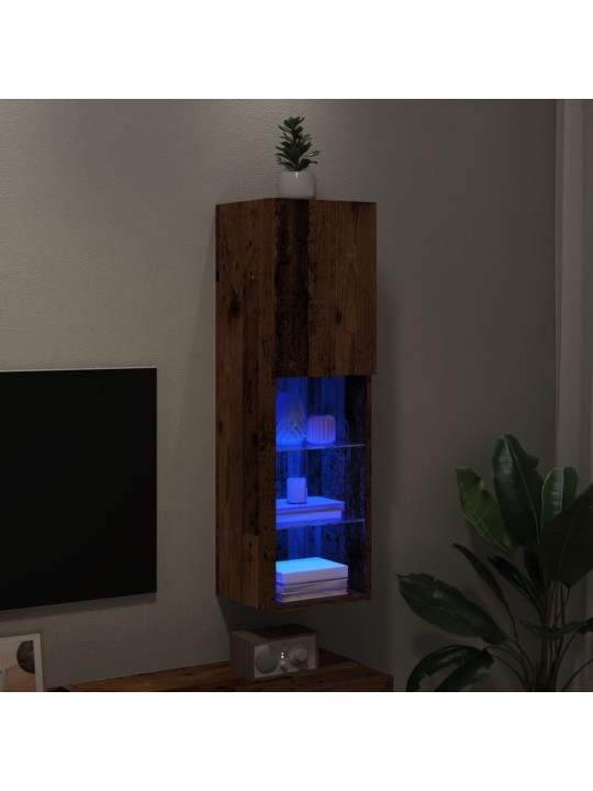 Tv skapītis ar led lampiņām, veca koka, 30,5x30x102 cm