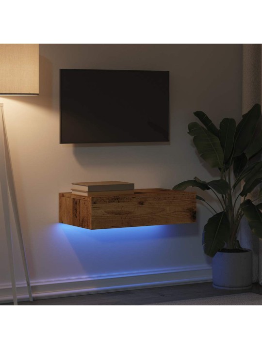 Tv skapītis ar led lampiņām, veca koka, 60x35x15,5 cm