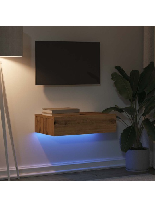 Tv skapītis ar led gaismiņām, koka krāsa, 60x35x15,5 cm