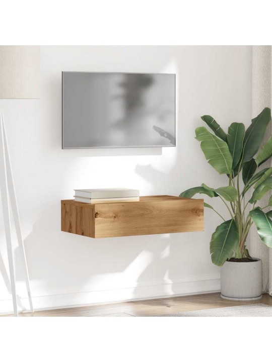 Tv skapītis ar led gaismiņām, koka krāsa, 60x35x15,5 cm