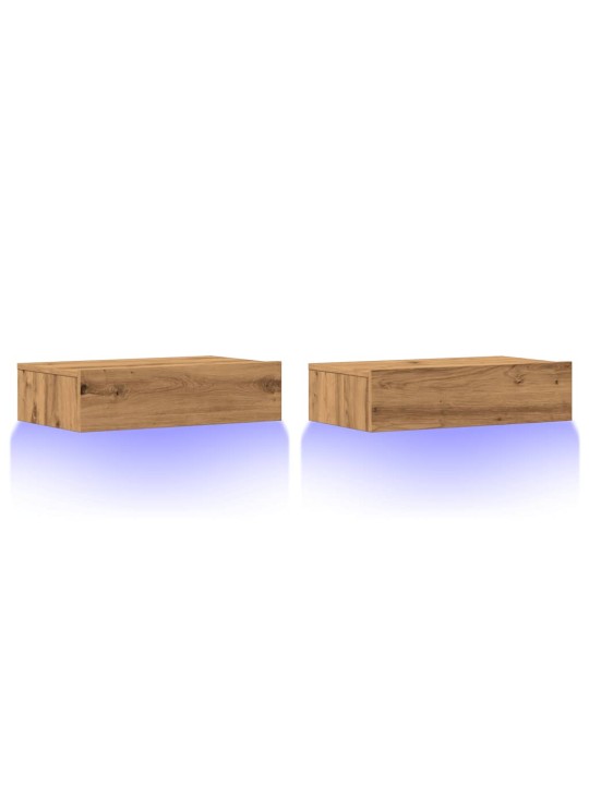 Tv plaukti ar led lampiņām 2gab 60x35x15,5cm ozolkoka amatnieks