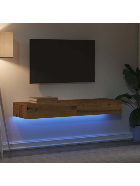 Tv plaukti ar led lampiņām 2gab 60x35x15,5cm ozolkoka amatnieks